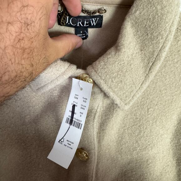 J.Crew Bouclé Shirt Jacket WMNS S Tan Soft Fleece Gold Buttons Pockets Collared - Picture 5 of 8